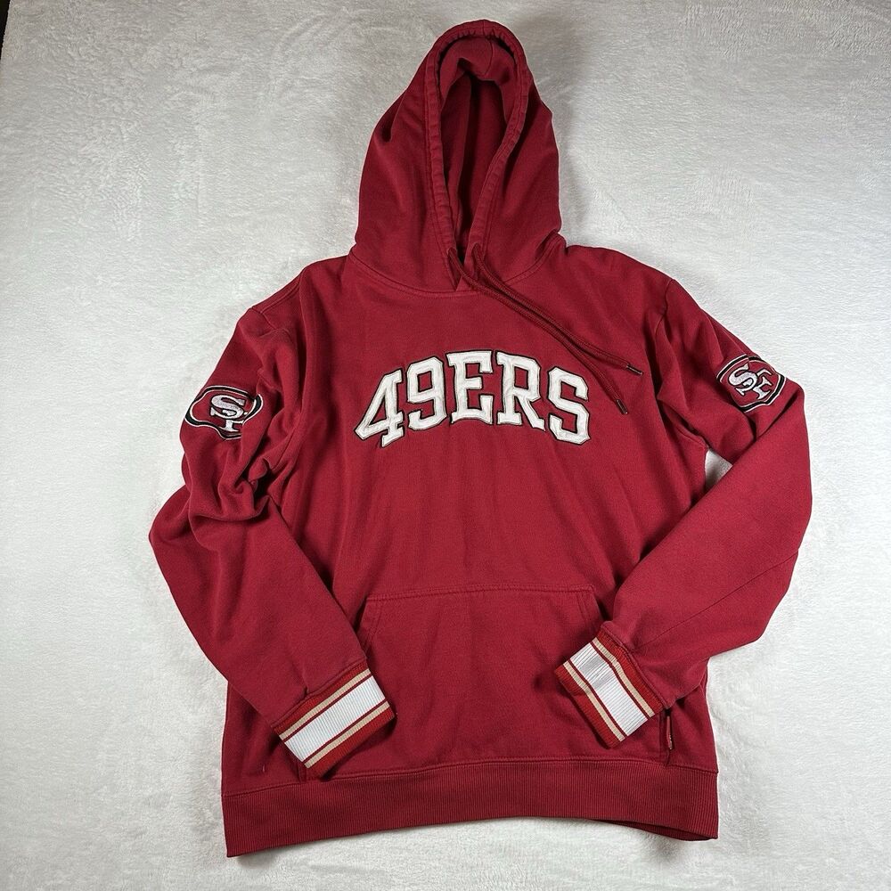 San Francisco 49ers Hoodie Mens Medium Red NFL Embroidered Spellout Pullover